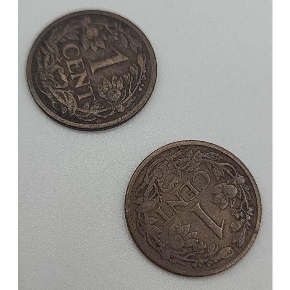 1915 1913 Lot Of 2 Nederland 1 Cent